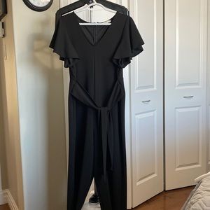 Size Med⭐️Like New Tash + Sophie Elegant Flutter Sleeve Black Wide Leg Jumpsuit